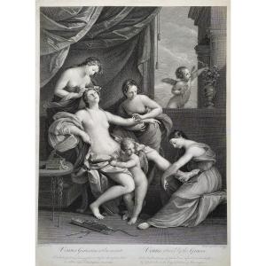 Etching Venus And The Graces Mythological Engraving 18th C Old Print