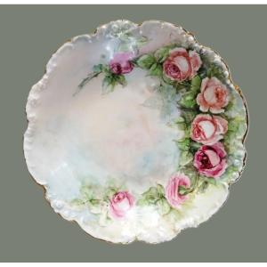   Limoges Jean Pouyat Porcelain Plate With Rose Decor