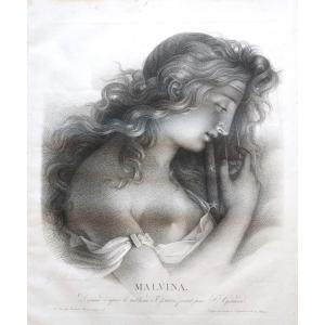 Etching Mythological Engraving Malvina After François Gérard  19th Century Old Print