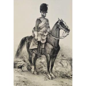 Military Rider On Horseback By Charlet Lithograph 19th C