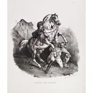 Victor Adam Rearing Horse Lithograph By Godefroy Engelmann 19th C Old Print