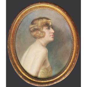 Portrait Of A Lady Pastel By Enrique Dorda Y Rodriguez Spanish Painter Art Deco 