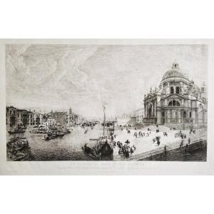 Venise Vue De l'église Della Salute Gravure Eau-forte 19ème