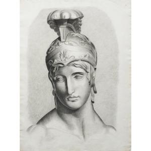 Portrait Achilles Mythological Drawing 19th C