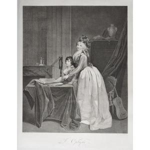 Optics Portrait Louise Danton Engraving After Boilly 18th C Old Print Etching