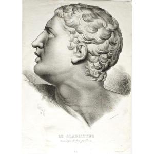 Gladiator  Mythological Lithograph 19th C Old Print