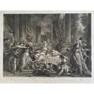 Engraving By Beauvarlet Aman Arrested By Order Of Ahasuerus 18th C Etching Old Print