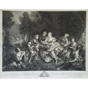 Etching Telemachus And Calypso Mythological Engraving By Beauvarlet 18th C Old Plint