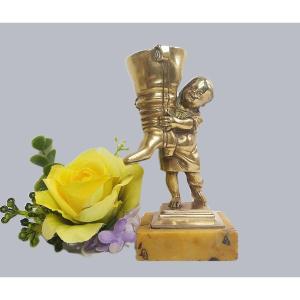 Bronze Sculpture Elf Match Holder Seven League Boot 