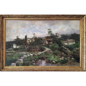 Antonio Gomar Y Gomar Paisaje En Andalucia Tableau Huile Sur Toile 19ème