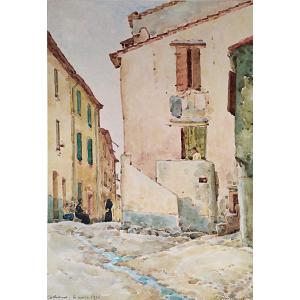 Collioure Paysage Aquarelle Par Louis Henri Romanet 20ème