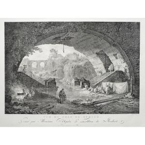 Sphinx Bridge Italy Engraving 19th C After Hubert Robert Etching  Old Print