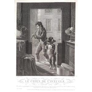  Gravure Ancienne 19ème d'Après Wafflard Le Chien De l'Aveugle