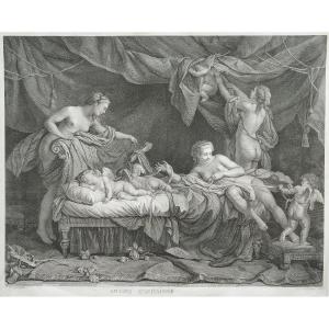 Gravure Ancienne Mythologique Amours Enchaînés 18ème