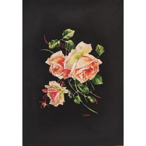 Roses Fleurs Gouache Signé G. Virte 20ème