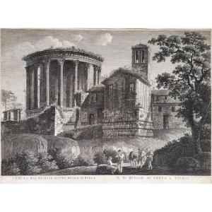  Italy Rome Temple Sybille Architecture Etching Engraving 18th C  Old Print