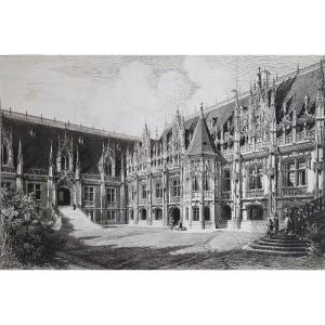 Palais De Justice De Rouen Par Octave De Rochebrune Gravure Ancienne Architecture 19ème