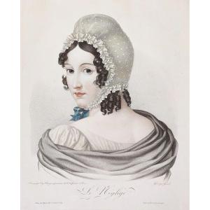 Portrait Of A Lady Antique Engraving Watercoloret Etching 19th C Old Print