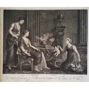 Gravure  Ancienne Par Beauvarlet La Marchande d'Amours 18ème