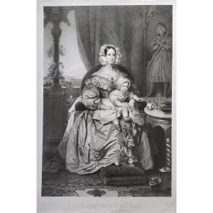 Marie d'Orleans Lithograph By Henri Grévedon After Winterhalter Royal Family Old Print 19th C