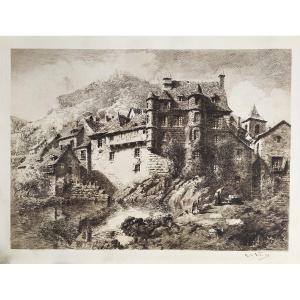 Etching Landscape By Renaud De Vézins 20th Century Engraving  Old Print