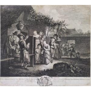  Scène De Genre d'Après Peinture Flamande De Reinier Brakenburg Gravure Ancienne 18ème