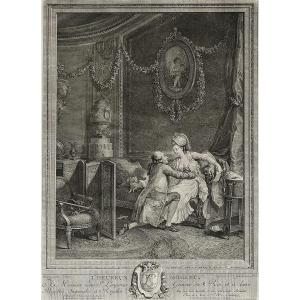 Etching The Happy Moment Engraving By De Launay After Lavreince 18th C Old Print