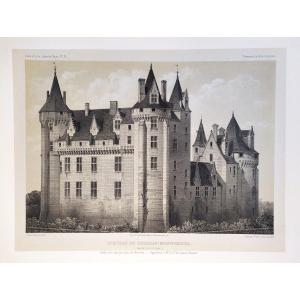  French Castle Coudray-montpensier Lithograph By Victor Petit 19th C Old Print  Architecture 