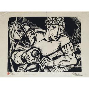 Nicolas Eekman The Groom Woodcut Engraving 20th C Old Print