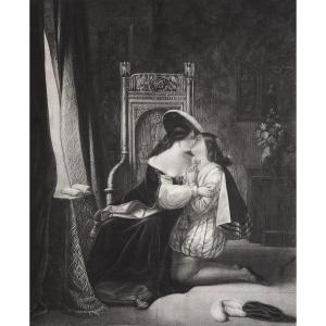 Gravure Ancienne La Comtesse et Le Chérubin d'après Charlemagne-Oscar Gue  XIXème 