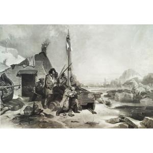  Gravure  Ancienne Chasse à l'Ours d'Après Eugène Le Poittevin 19ème