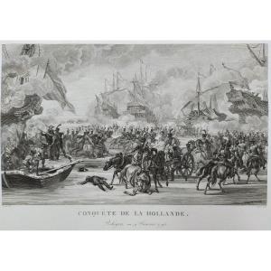 Conquest Of Holland Naval Battle Etching Engraving 19th Century Old Print