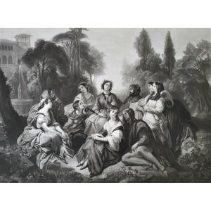 Decameron Engraving After Winterhalter 19th C Etching Old Print