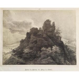 Lithographie Ancienne Par Engelmann Ruines Du Château De Robert Le Diable 19ème