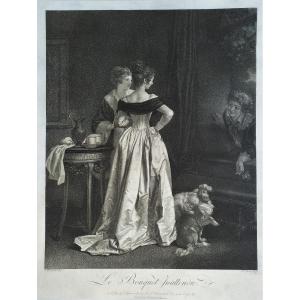 Gravure Ancienne d'Après Marguerite Gérard Le Bouquet 19ème