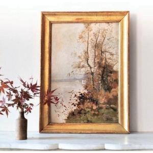 Tableau Huile Sur Toile Paysage d'Automne Par David  19ème