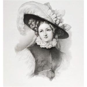 Grévedon Female Portrait Lithograph 19th C