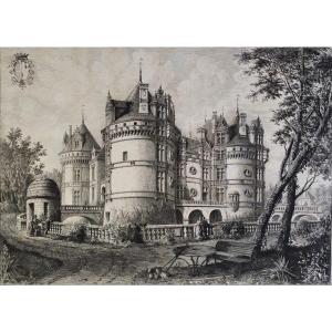 Château Du Lude Engraving By Octave De Rochebrune