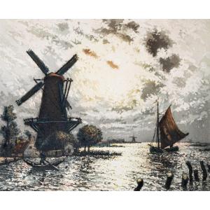 Gravure Aquatinte Par Arsène Chabanian Paysage Hollandais