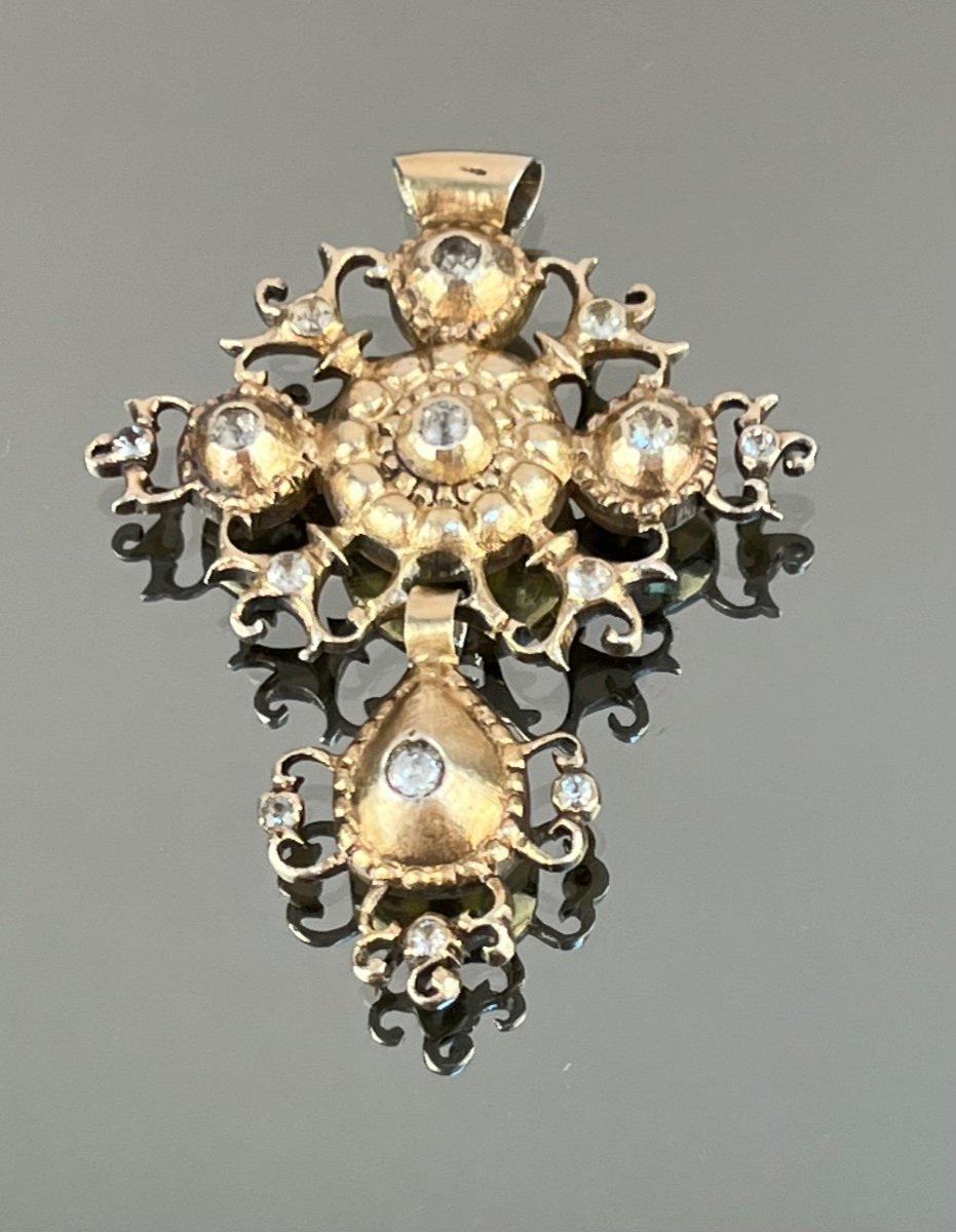 Croix De Saint-lô En Vermeil Et Strass, Normandie XIXème Siècle-photo-2