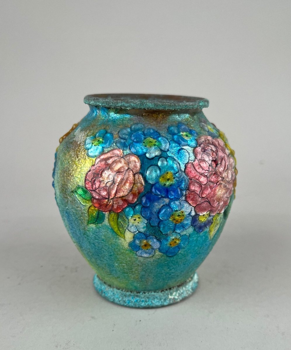 Fauré. Enamelled Vase, XXth Century-photo-2