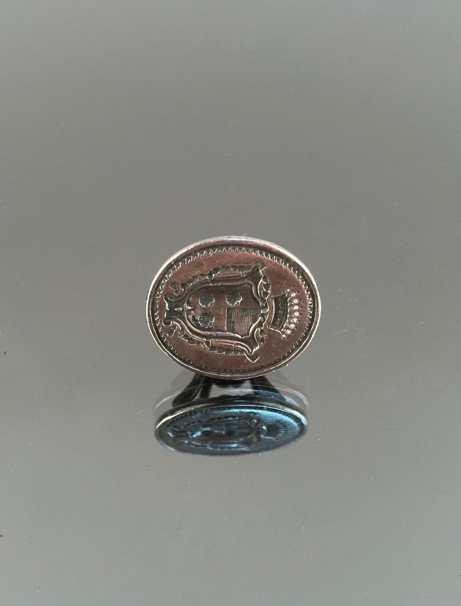 Oval Seal In Silver Or Silver Metal With Coat Of Arms From The 18th Century-photo-3