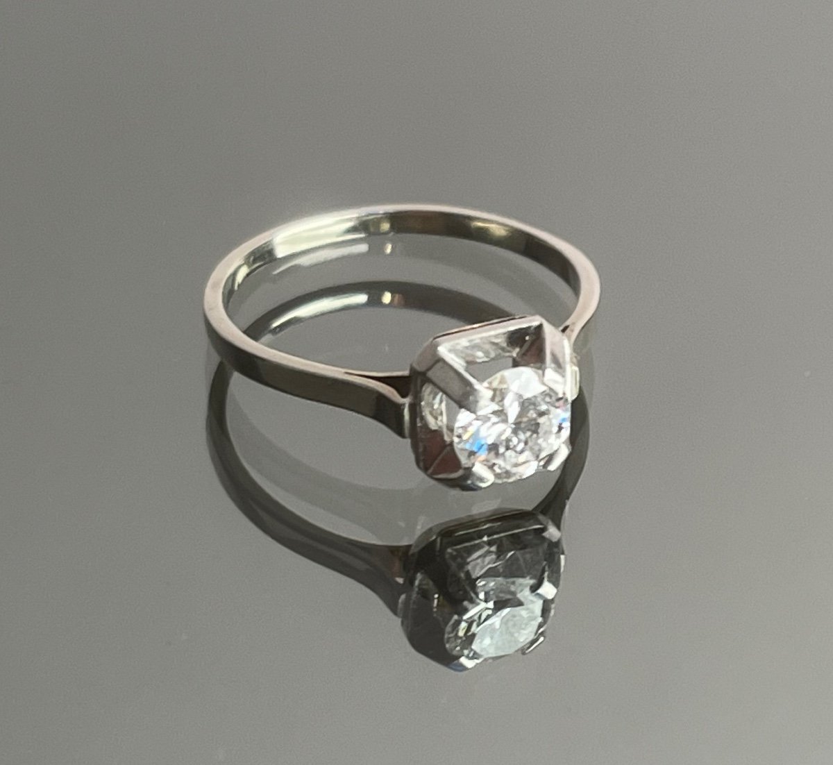 Solitaire Ring In White Gold And Platinum Art Deco Period-photo-3