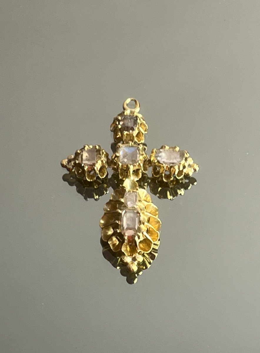 Croix Provençale En Or Jaune Et Diamants d'époque XVIIIème Siècle-photo-2