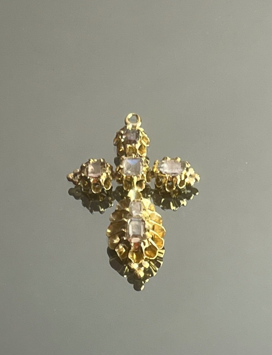 Croix Provençale En Or Jaune Et Diamants d'époque XVIIIème Siècle-photo-4