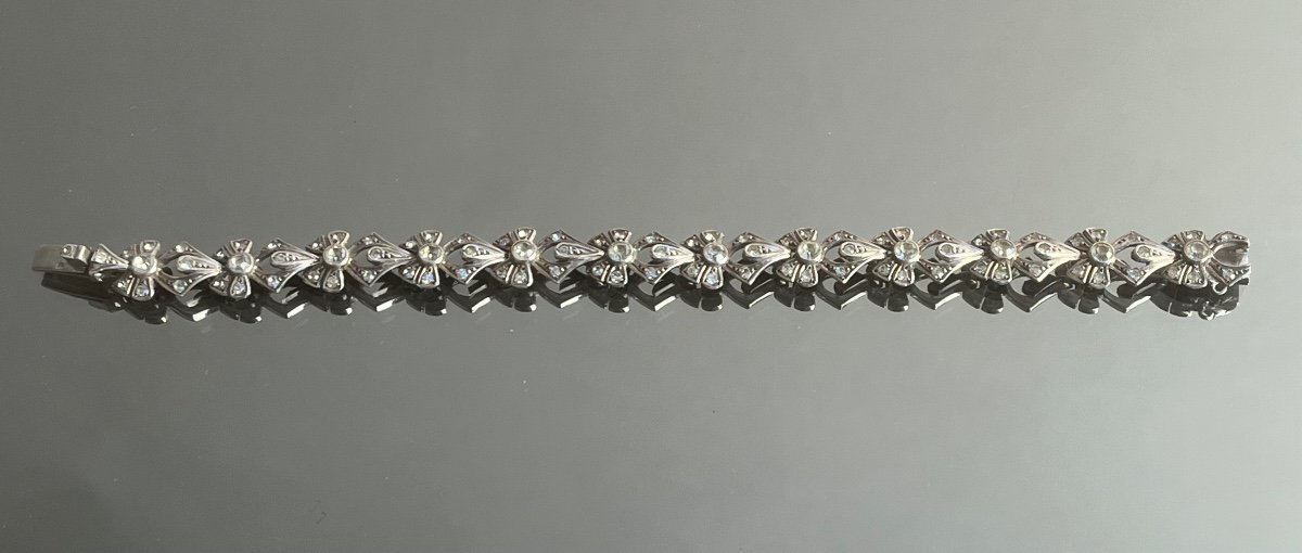 Bracelet In Silver And Rhinestones From The End Of The 19th Century