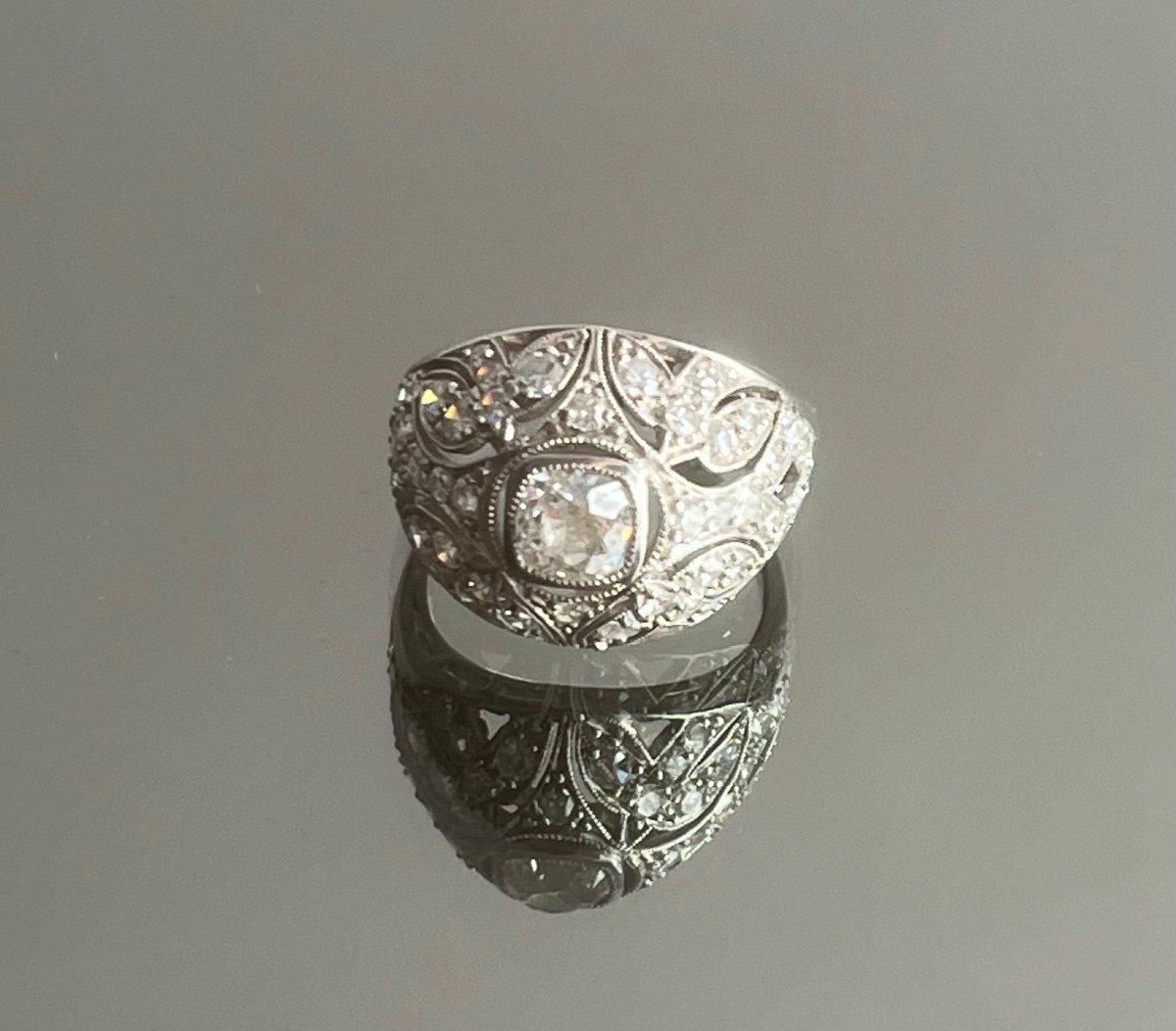 Bague En Platine Et Diamants d'époque Art Déco-photo-2