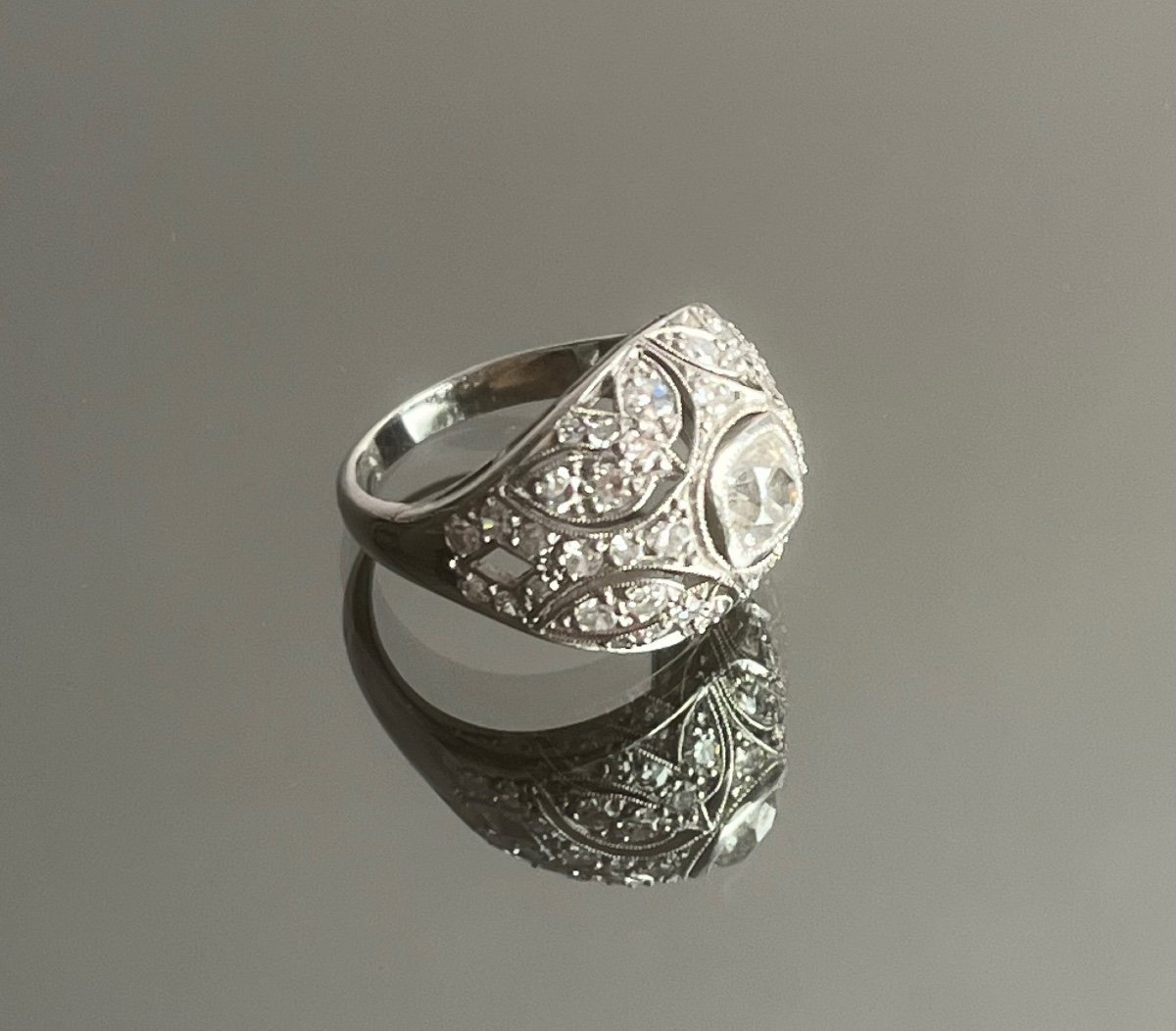 Bague En Platine Et Diamants d'époque Art Déco-photo-3