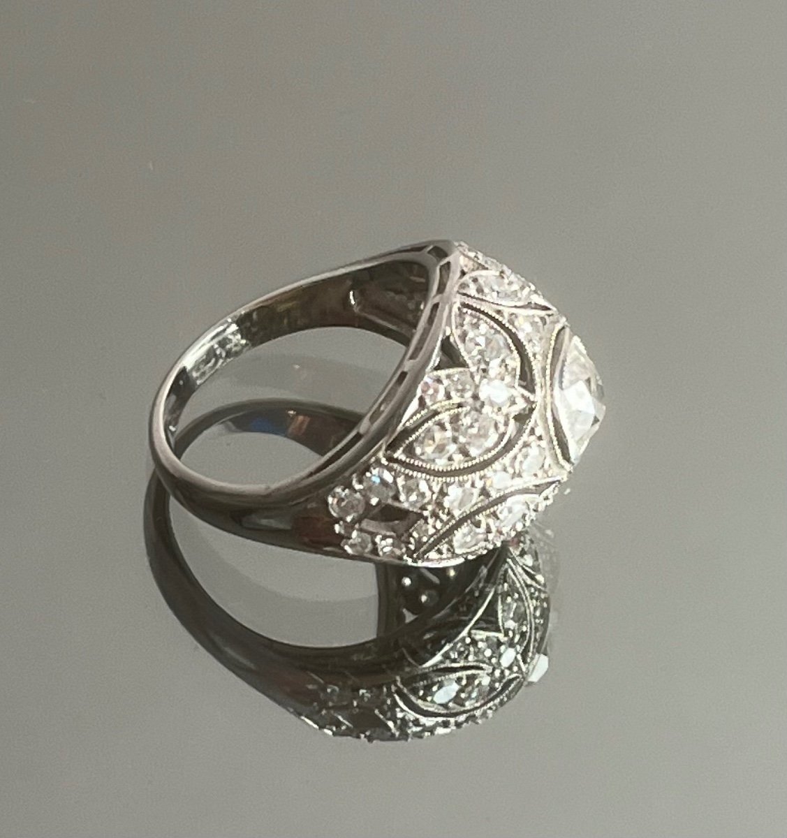 Bague En Platine Et Diamants d'époque Art Déco-photo-1