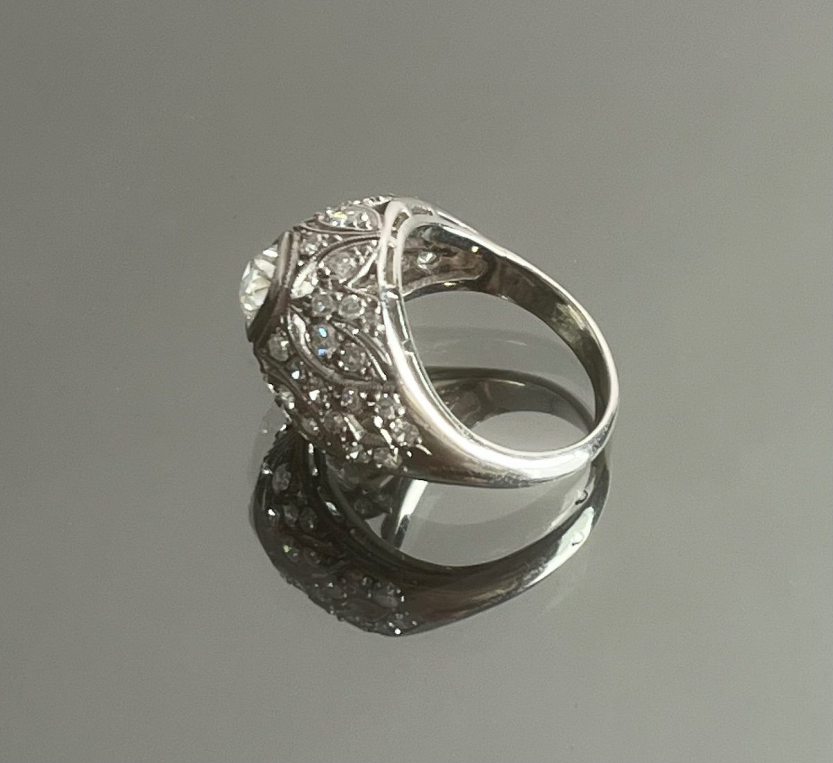 Bague En Platine Et Diamants d'époque Art Déco-photo-2